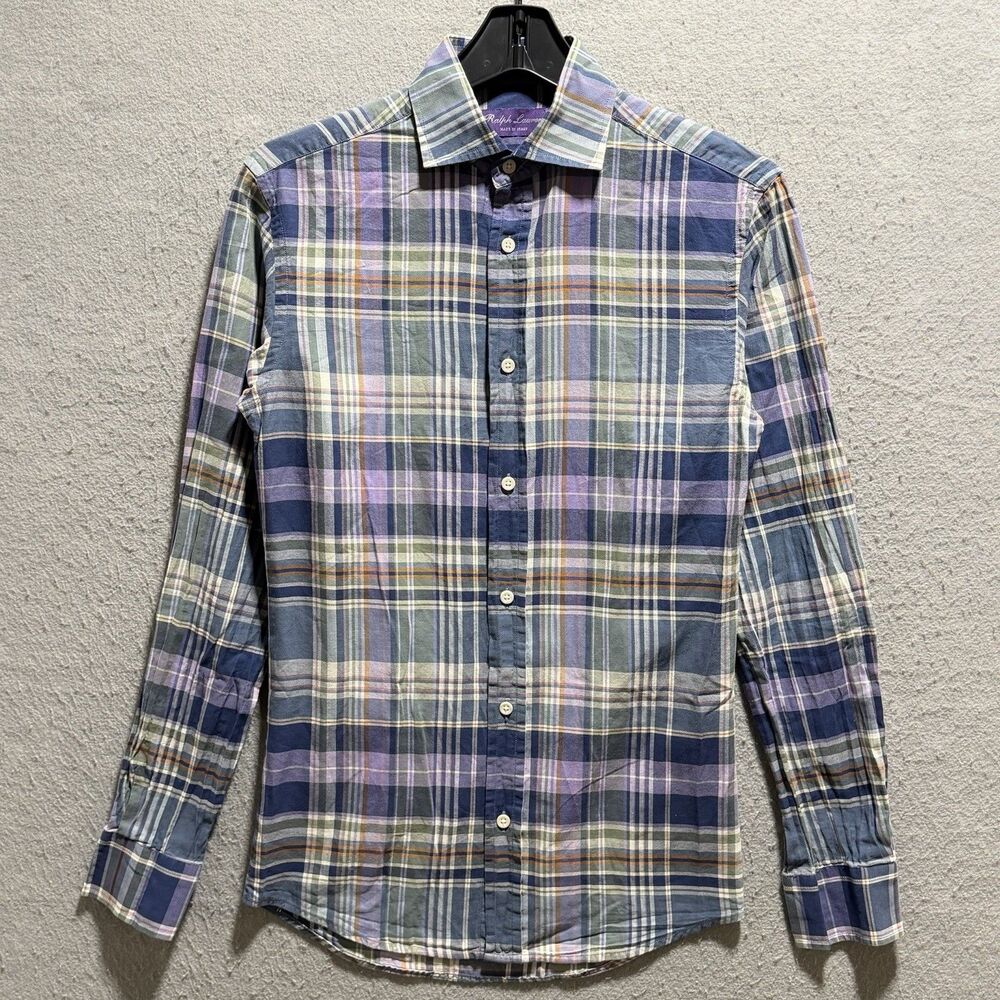$495 Ralph Lauren Purple Label Aston Plaid Button Up Shirt Purple Men’s XS